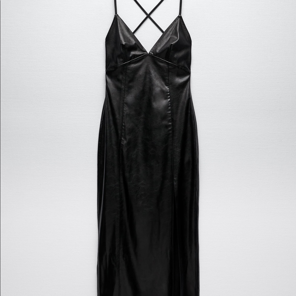 FAUX LEATHER SLIP DRESS - Picture 5 of 8